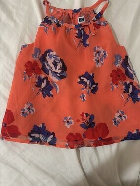 Janie and Jack Coral Floral Halter Top with Blue & Red Blooms